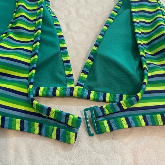 Aerie Striped Green and Blue Bikini Top Women’s Small Nautical Scoop Hook Clasp - Picture 3 of 6